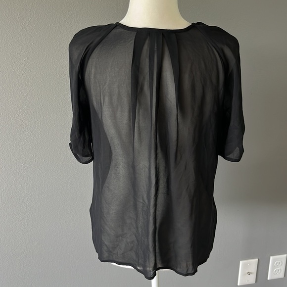 Joie Silk Black Pleated Blouse with Short Sleeves - Picture 7 of 12